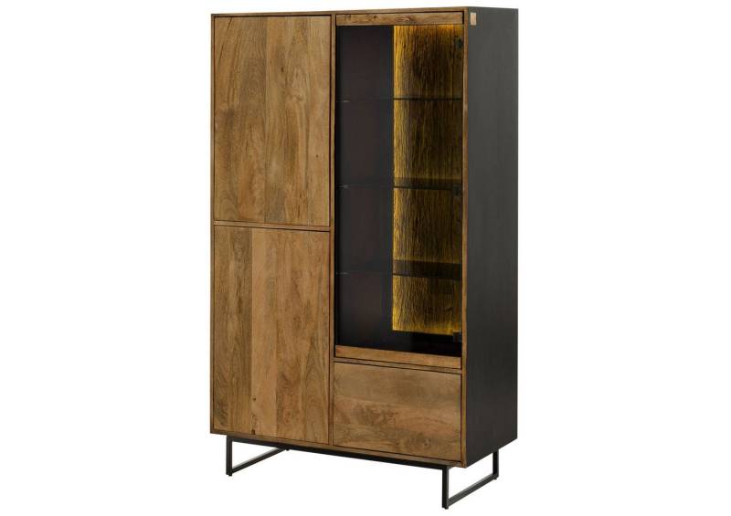 Massivmoebel24 Standvitrine #31 (Mango / Altholz 110x47x182 schwarz / natur lackiert DAVIS #31) von Massivmoebel24