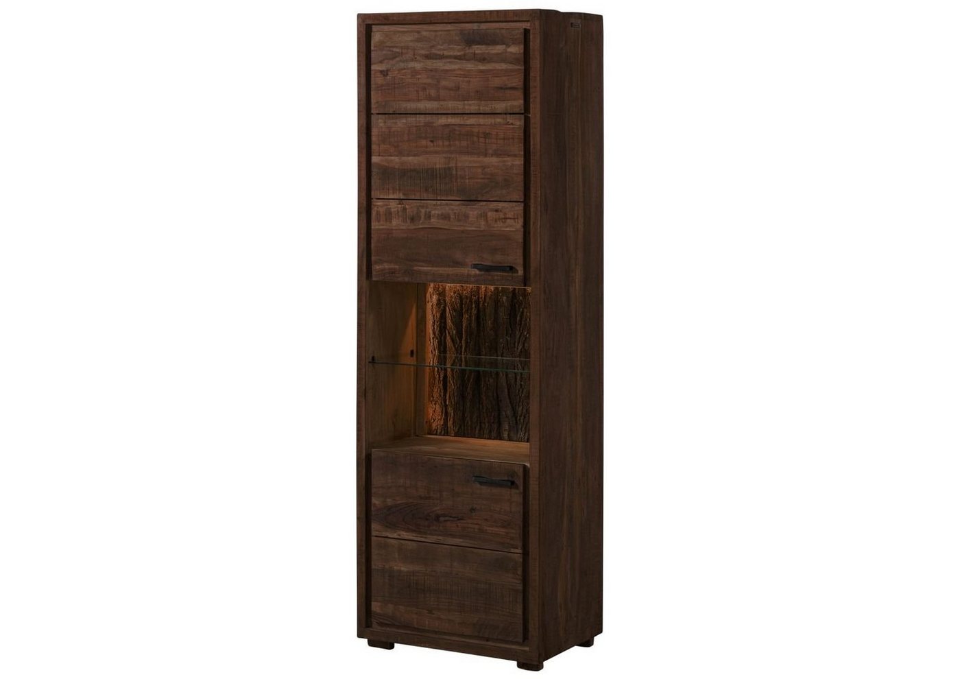 Massivmoebel24 Standvitrine Vitrine Akazie 58x40x180 dunkelbraun lackiert BARK #202 von Massivmoebel24