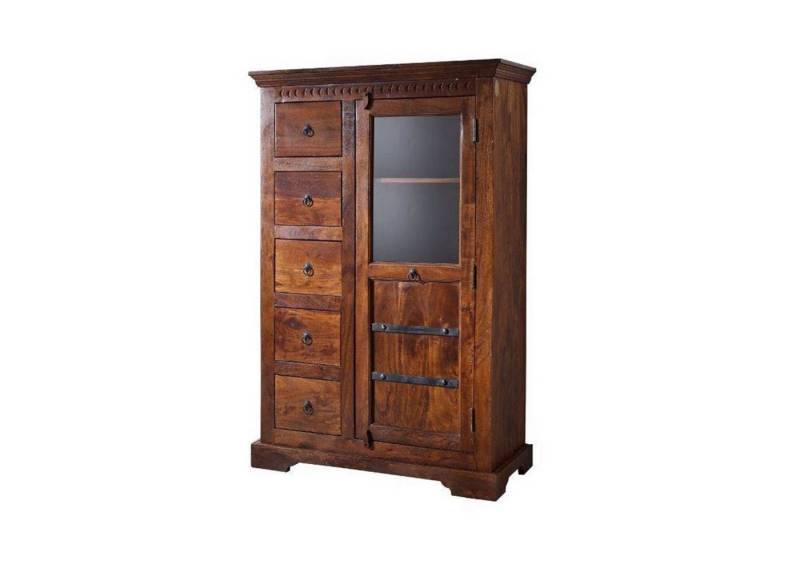 Massivmoebel24 Standvitrine (Vitrine Akazie 95x45x147 nougat lackiert OXFORD #417) von Massivmoebel24