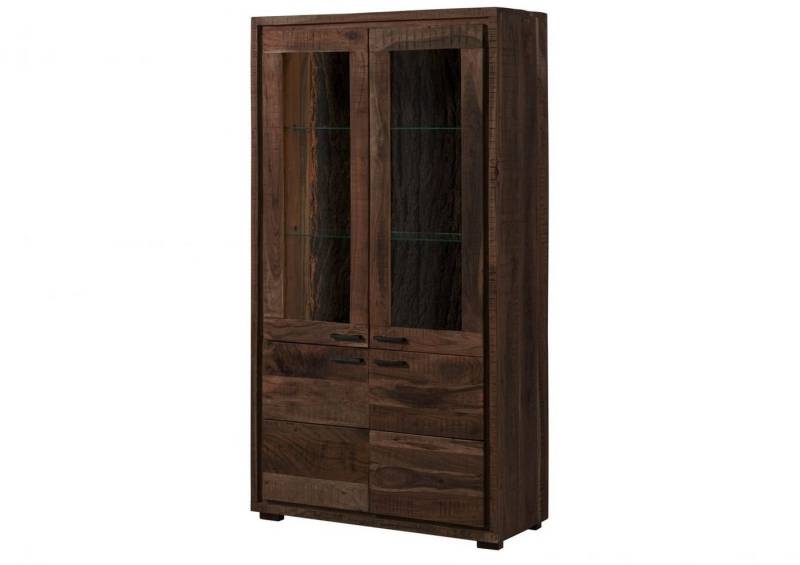 Massivmoebel24 Standvitrine #208 (Vitrine Akazie 98x40x180 dunkelbraun lackiert BARK #208) von Massivmoebel24