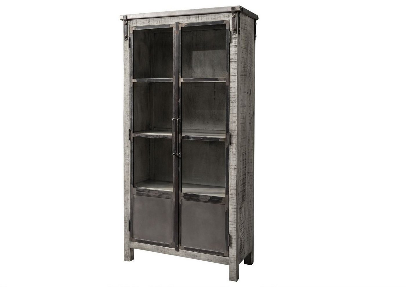 Massivmoebel24 Standvitrine Vitrine Mango 90x40x180 grau lackiert HEAVY INDUSTRY #141 von Massivmoebel24