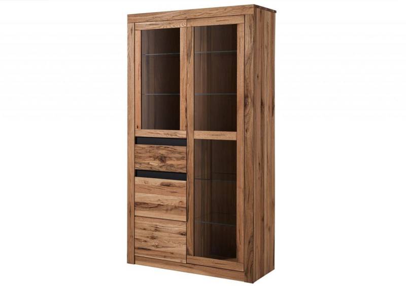 Massivmoebel24 Standvitrine #318 (Vitrine Wild-/ Zerreiche 110x42x200 tabacco brown geölt MONTREUX #318) von Massivmoebel24