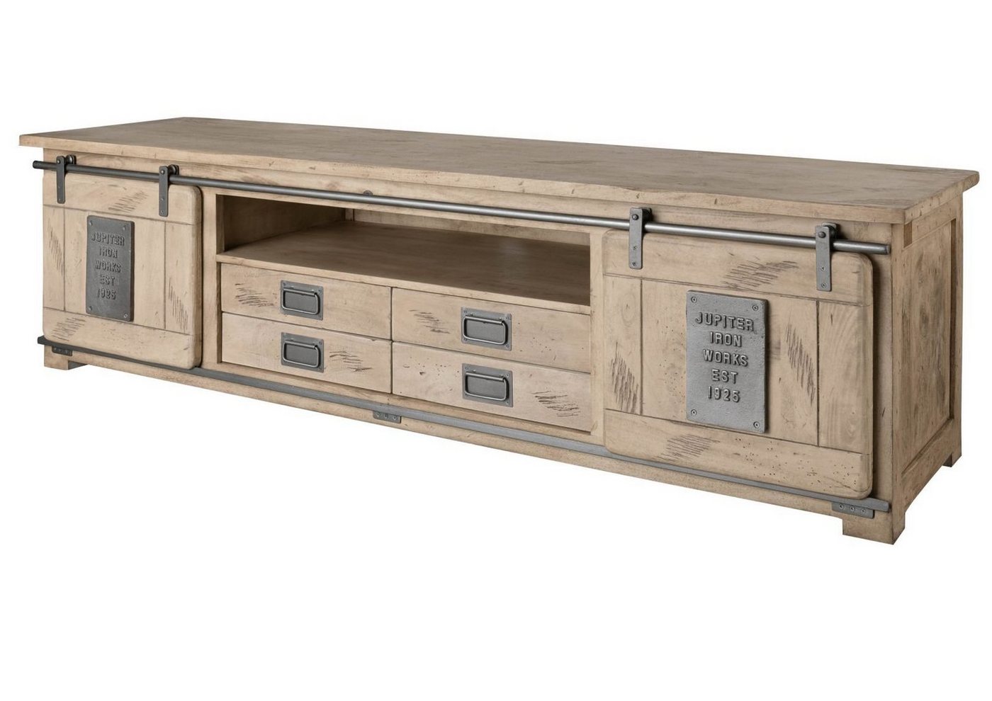 Massivmoebel24 TV-Board (Mango 200x55x55 whitewash lackiert RAILWAY #348) von Massivmoebel24