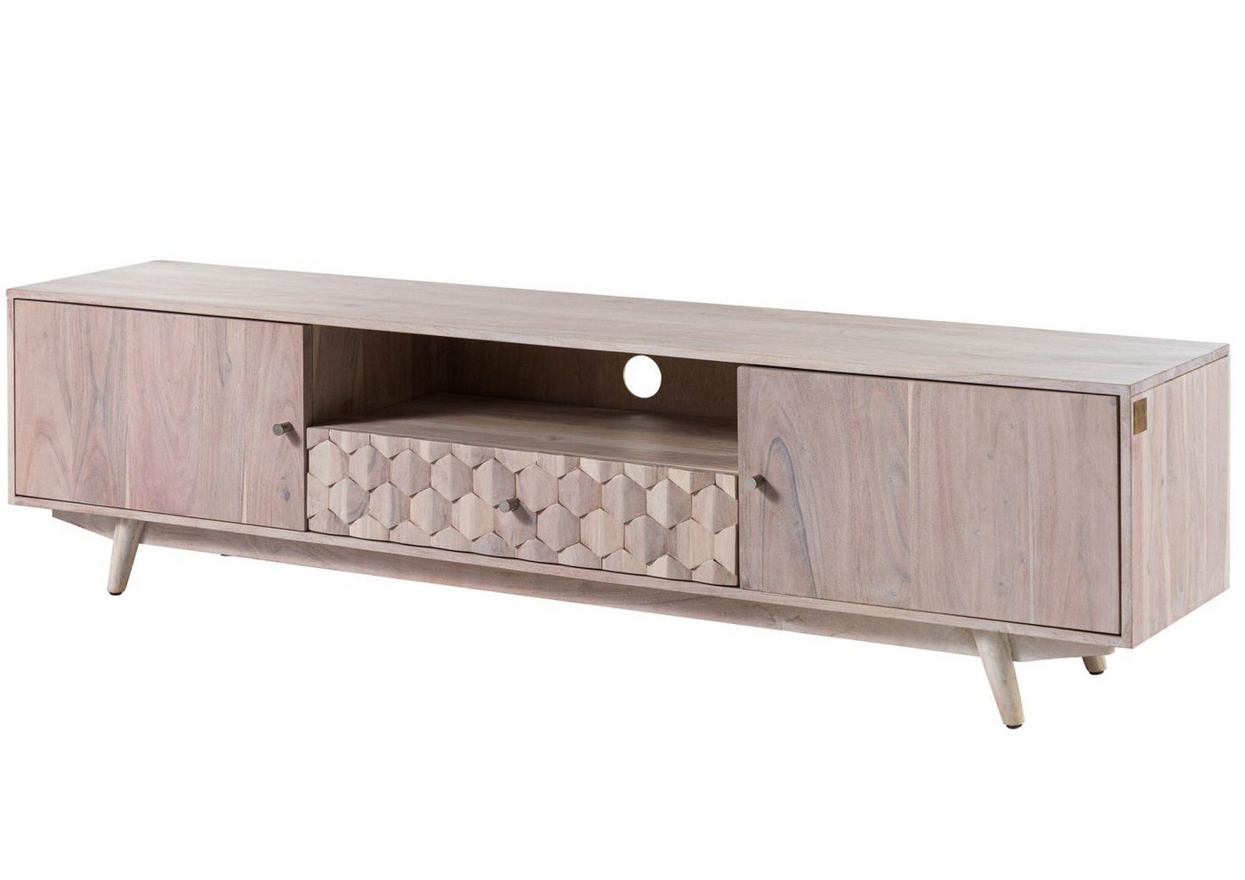 Massivmoebel24 TV-Board (Massivholz), TV-Board 188x40x48 Akazie weiß lackiert MOSAYK #205 von Massivmoebel24