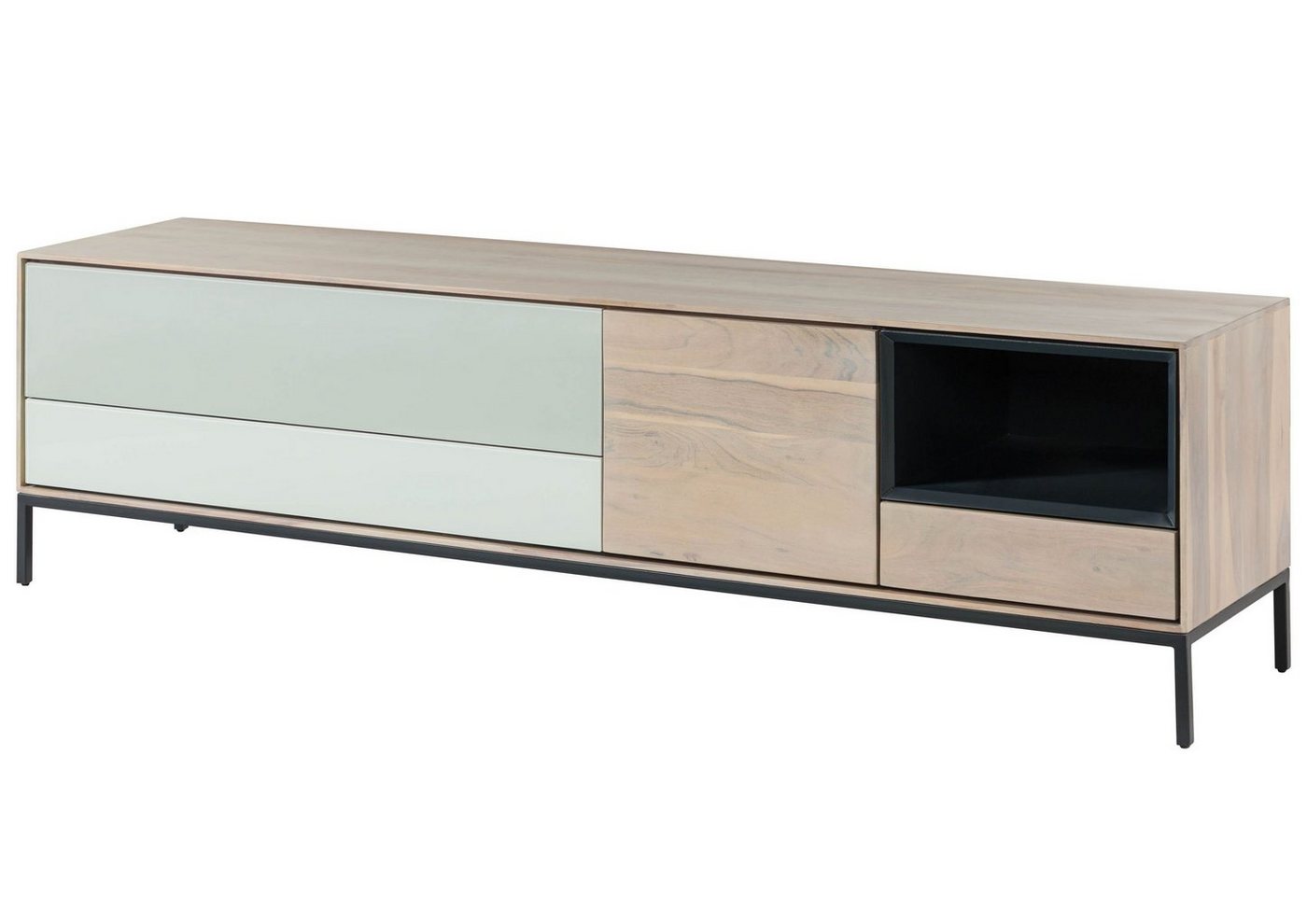 Massivmoebel24 TV-Board (TV-Board Akazie 200x45x55 grau-weiß geölt CHICAGO #02) von Massivmoebel24