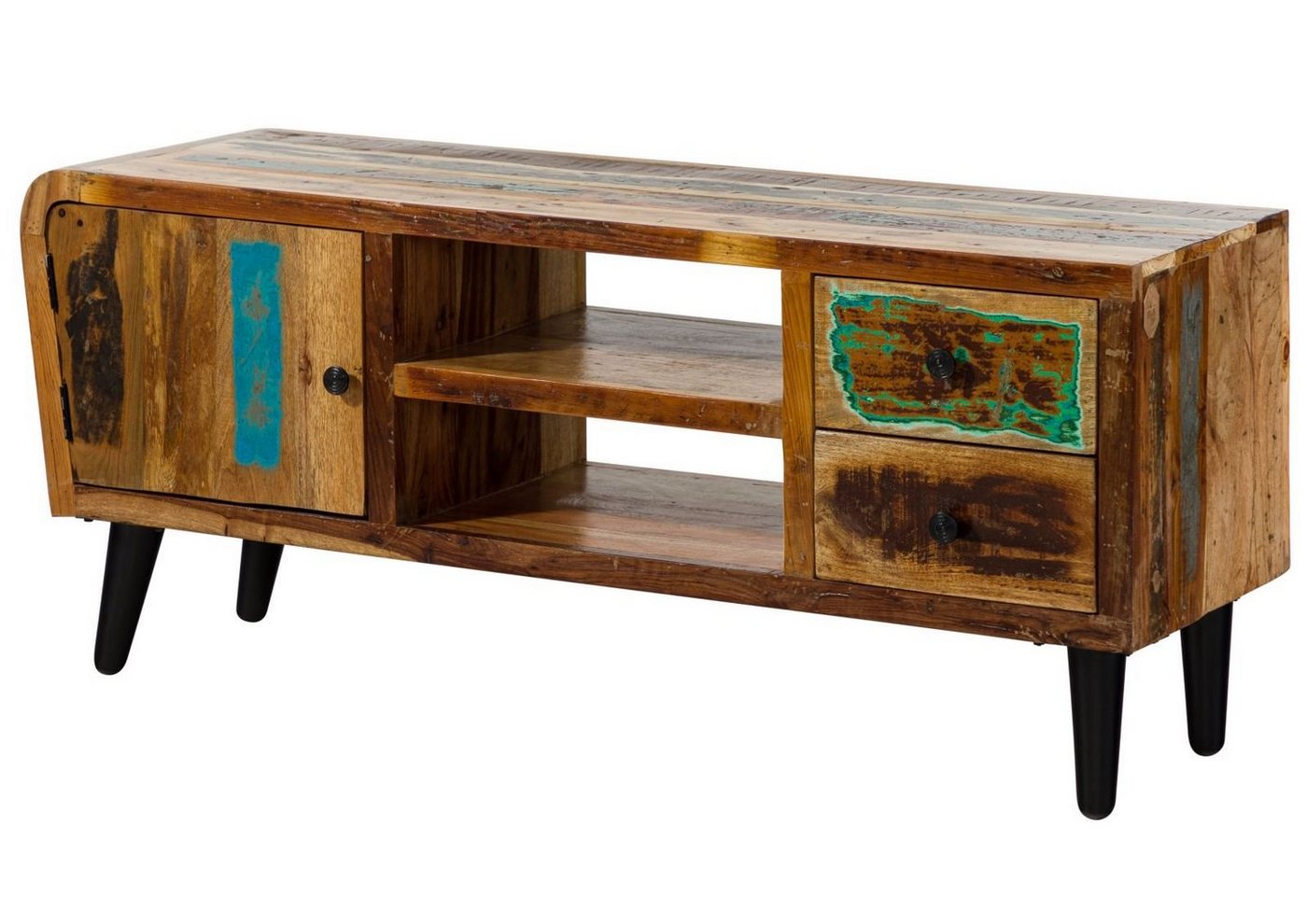 Massivmoebel24 TV-Board (Massivholz), TV-Board Altholz 145x45x62 mehrfarbig lackiert SIXTIES #102 von Massivmoebel24