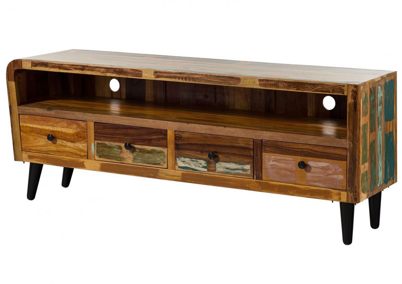 Massivmoebel24 TV-Board (TV-Board Altholz 180x45x70 mehrfarbig lackiert SIXTIES #119) von Massivmoebel24