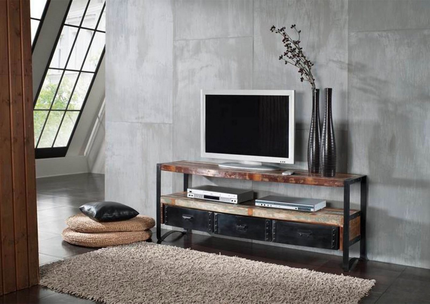 Massivmoebel24 TV-Board (Massivholz), TV-Board Altholz 145x43x60 mehrfarbig lackiert INDUSTRIAL #05 von Massivmoebel24