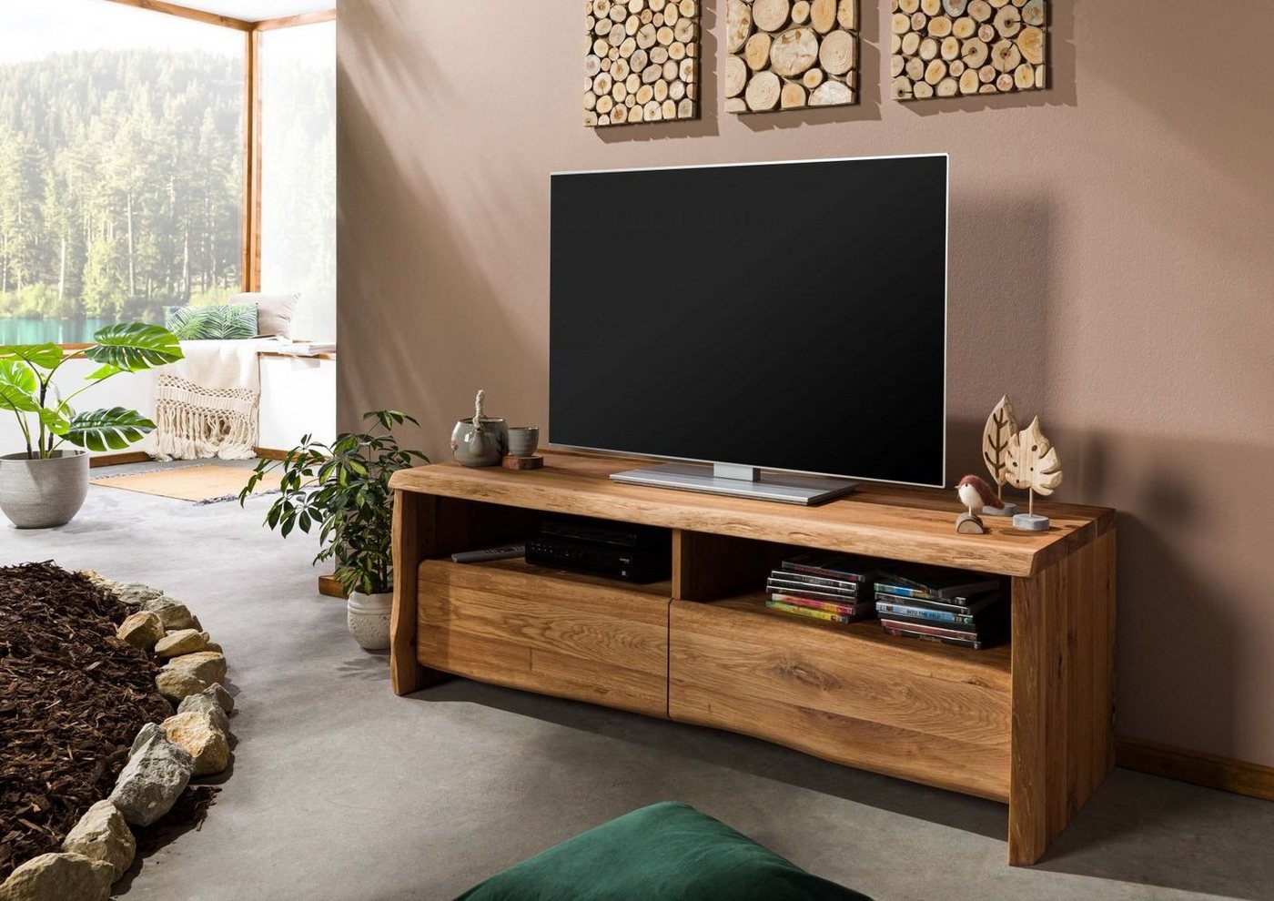 Massivmoebel24 TV-Board TV-Board Wildeiche 151x45x50 natur geölt PURE OAK #108 von Massivmoebel24