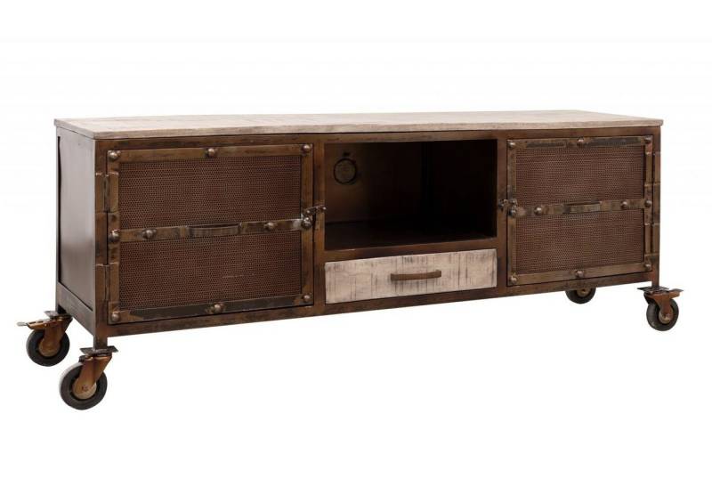 Massivmoebel24 TV-Board (TV-Board Mango 150x40x60 braun lackiert HEAVY INDUSTRY #219) von Massivmoebel24