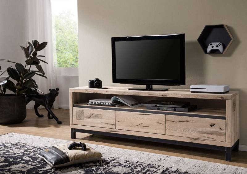 Massivmoebel24 TV-Board TV-Board Wildeiche 170x40x56 bianco geölt VILLANDERS #214 von Massivmoebel24