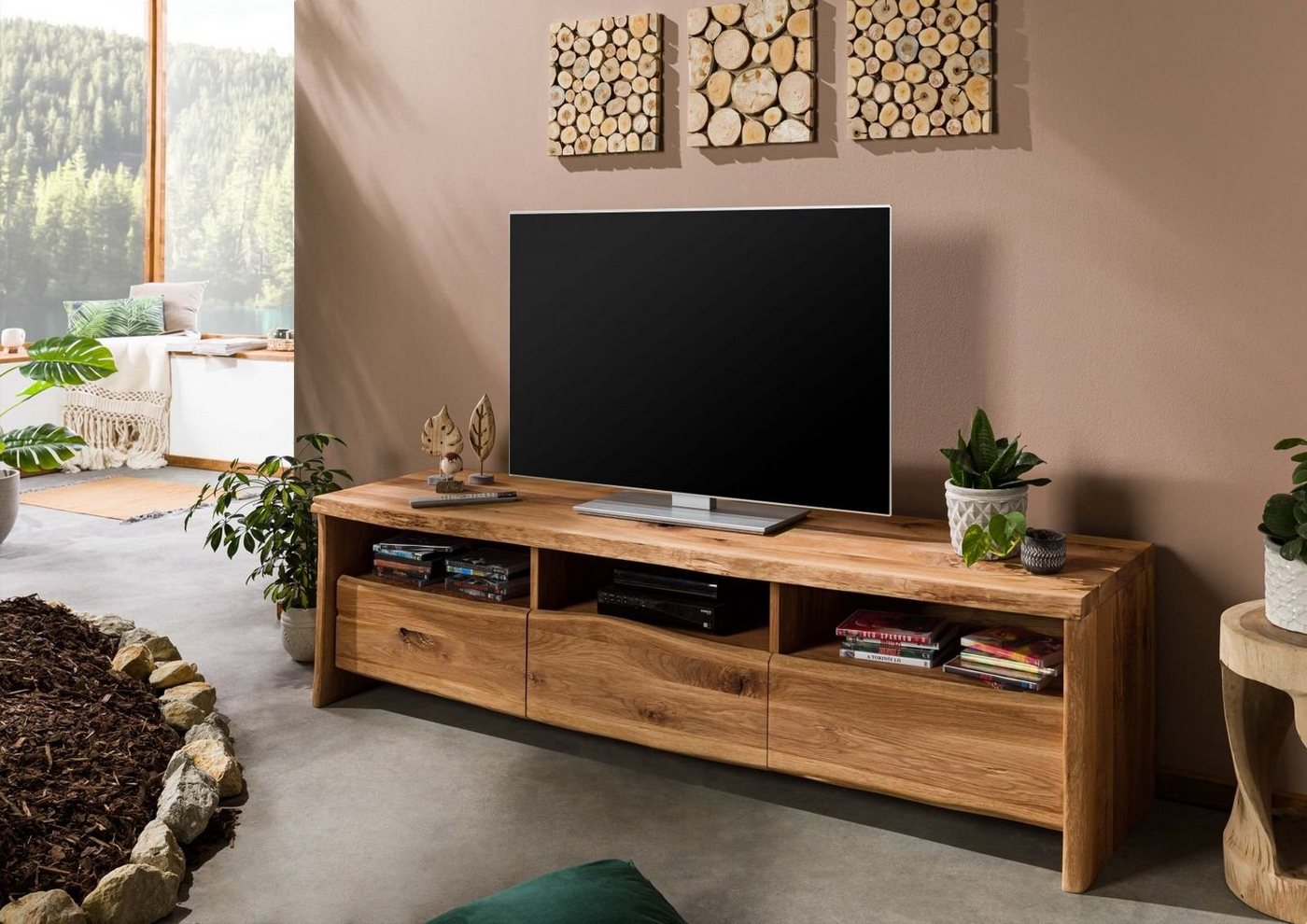 Massivmoebel24 TV-Board TV-Board Wildeiche 191x45x50 natur geölt PURE OAK #109 von Massivmoebel24