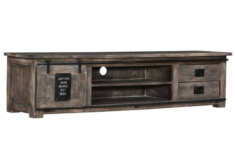 Massivmoebel24 TV-Board (Massivholz), TV-Board Mango 200x55x50 grau lackiert RAILWAY #236 von Massivmoebel24