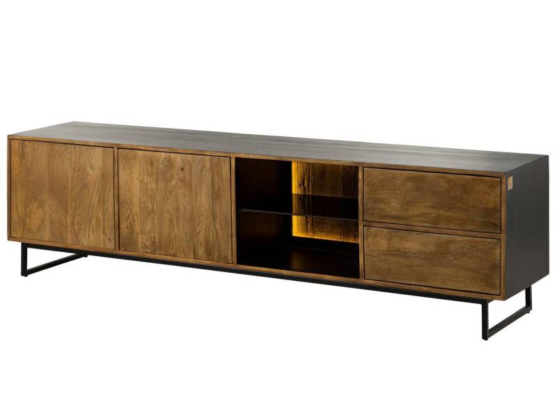 Massivmoebel24 TV-Board (Massivholz), Mango / Altholz 220x47x60 schwarz / natur lackiert DAVIS #22 von Massivmoebel24