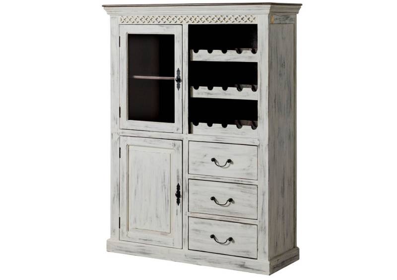 Massivmoebel24 Weinschrank #116 (Mango / Akazie 120x45x160 weiß gewachst CASTLE-ANTIK #116) von Massivmoebel24