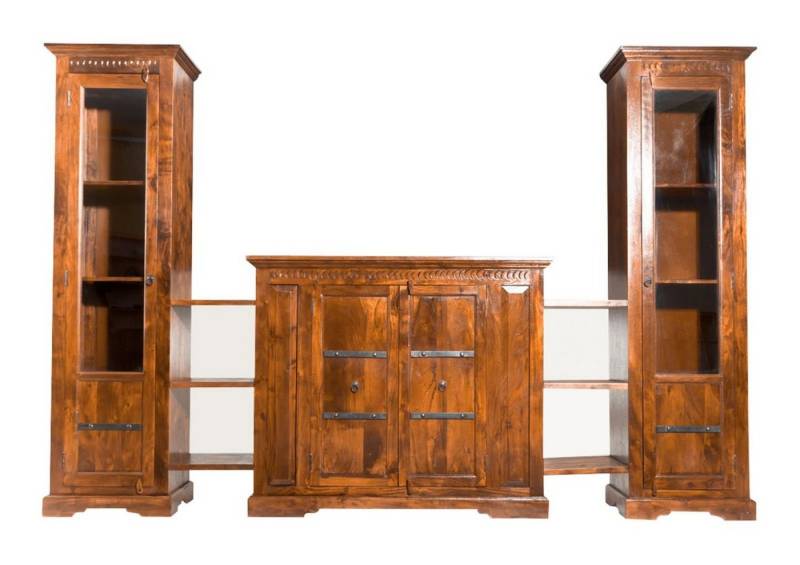 Massivmoebel24 Wohnwand, (Wohnwand Akazie 316x39x200 honig lackiert OXFORD #0600), Wohnwand Akazie 316x39x200 honig lackiert OXFORD #0600 von Massivmoebel24