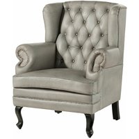 Ohrensessel Echtleder 88x81x105 grau chesterfield 201 von Massivmoebel24