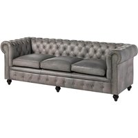Sofa 3-Sitzer Echtleder 216x82x75 grau CHESTERFIELD 203 von Massivmoebel24