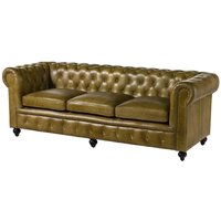 Sofa 3-Sitzer Echtleder 216x82x75 grün chesterfield 303 von Massivmoebel24