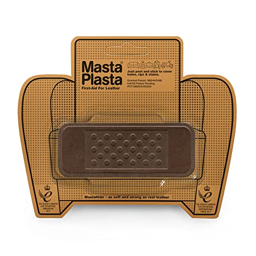 MastaPlasta Wildleder-Reparaturflicken selbstklebend. Premium - Braun - 10cm x 4cm. Design: Pflaster. Erste Hilfe für Sofas, Autositze, Handtaschen, Jacken usw von MastaPlasta