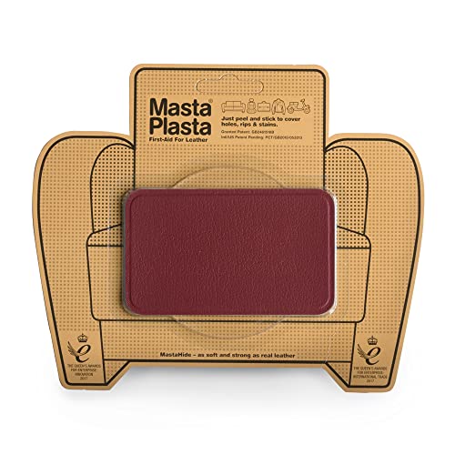 MastaPlasta Selbstklebende Premium Leder Reparatur Patch - Rot Leder - 10cm x 6cm. Sofortige Polsterung Qualität Patch für Sofas, Auto Interieur, Taschen, Jacken von MastaPlasta
