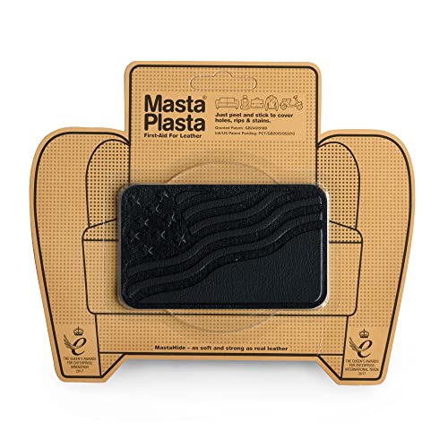 MastaPlasta Premium Selbstklebender Lederflicken - Schwarz Leder - 10cm x 6cm. Design: FLAGGE. Dekoration oder Reparatur für Sofas, Autositze, Handtaschen, Jacken von MastaPlasta