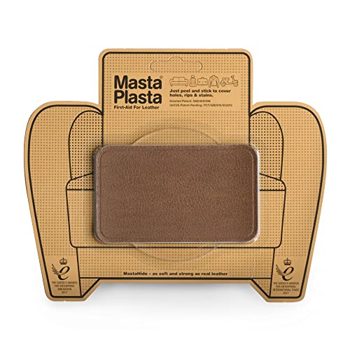 MastaPlasta Selbstklebende Premium Leder Reparatur Patch - Hellbraun Leder - 10cm x 6cm. Sofortige Polsterung Qualität Patch für Sofas, Auto Interieur, Taschen, Jacken von MastaPlasta