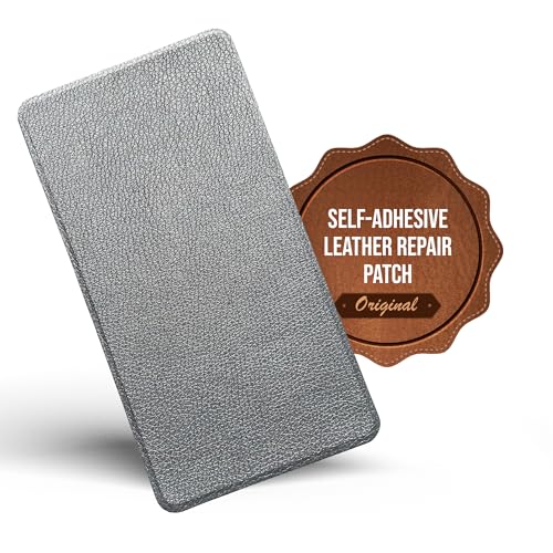 MastaPlasta Selbstklebende Premium-Leder-Reparaturflicken – Silber Leder - 20cm x 10cm. Sofortige Polsterqualität Patch für Sofas, Auto-Innenräume, Taschen, Jacken von MastaPlasta