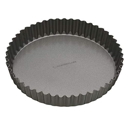 MasterClass Große Tarteform, geriffelte Quicheform mit losem Boden und PTFE-, PFOA- und BPA-freiem Antihaftbeschichtung, robuster 1 mm dicker Kohlenstoffstahl, 30 cm (12 Zoll), grau von Master Class