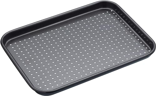 MasterClass Crusty Bake Gelochtes Backblech mit PTFE-, PFOA- und BPA-freier Antihaftbeschichtung, robuster 1mm dicker Karbonstahl, 24 x 18cm, Grau von Master Class