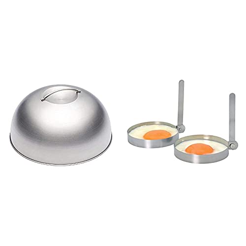 MASTERCLASS Grilldeckel, Edelstahl, Silber, 12 x 17 x 22 cm & KitchenCraft Spiegelei-Ringe zum Braten, Einklappbare Griffe, Eiringe aus Edelstahl, Spiegeleiform im 2er-Set - 8,5 cm Durchmesser von Master Class