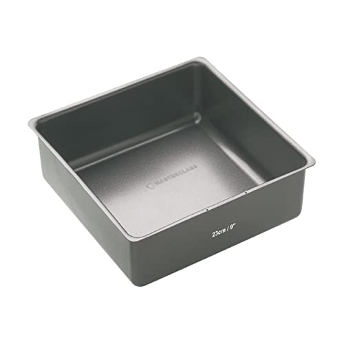 MasterClass Deep Cake Tin, 23cm Square Pan, With Loose Bottom, Non Stick, 1 mm Carbon Steel, PFOA free, 9 Inch, Grey von Master Class