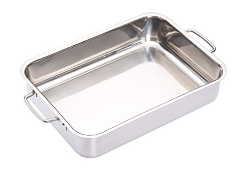 MasterClass Tiefes Bratblech mit klappbaren Griffen und kochfeldtauglichem Design, Edelstahl, 32 x 23 x 6,5 cm (12,5 x 9 x 2,5''), Silber von Master Class
