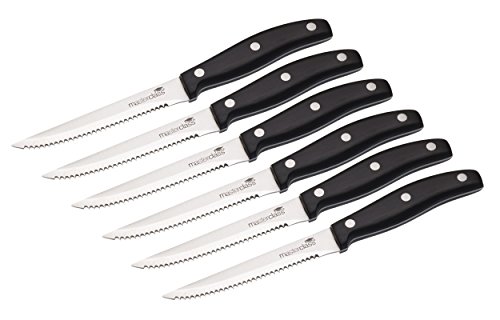 MasterClass 6 Deluxe Steakmesser, Edelstahl mit Korrosionsbeständigen, Gezahnten Klingen, 11 cm, 6er-Set, Schwarz von Master Class