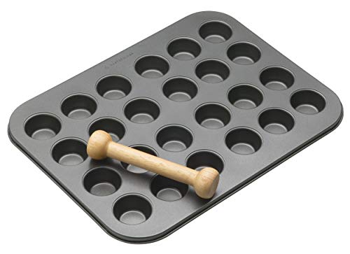 MasterClass Mini-Tortenformen mit Teigstopfer und PTFE-, PFOA- und BPA-freiem Antihaftbeschichtung, 24-Loch-Mini-Tortenform, robuster 1 mm dicker Kohlenstoffstahl, 35 x 27cm (14 x 11''), grau von Master Class