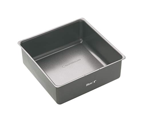 MasterClass Backblech, Kuchenform mit losem Boden und PTFE-, PFOA- und BPA-freiem Antihaftbeschichtung, tiefe Kuchenform, Kohlenstoffstahl, quadratisch, 20cm (8"), Grau von Master Class