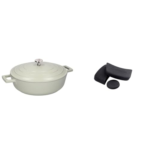 MasterClass 4L Mintgrüne flache Kasserolle mit MasterClass hitzebeständigen Silikongriffen und Deckelgriff (3tlg.) von Master Class