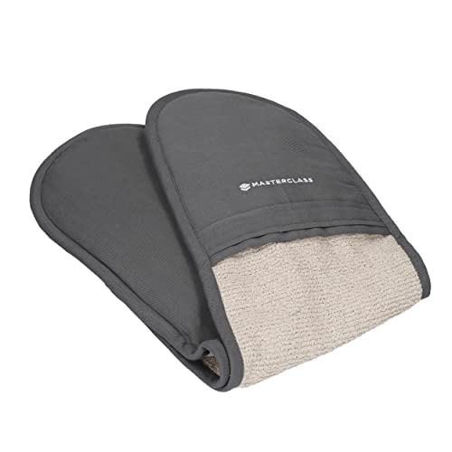 MasterClass Deluxe Professional Backofenhandschuhe, hitzebeständig und doppelseitig, strapazierfähige, rutschfeste Baumwollhandschuhe zum Kochen und Backen, grau von Master Class