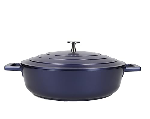MasterClass Flacher Schmortopf mit Deckel, 4 l/28 cm, leichter Aluminiumguss, induktions- und ofenfest, Blau von Master Class