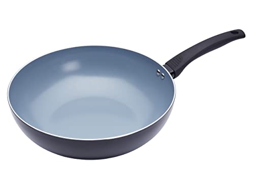 MasterClass Induktionssicherer Keramik-Öko-Wok mit PTFE-, PFOA- und BPA-freier Antihaftbeschichtung, 29,5 cm (11,5"), Silber/Schwarz von Master Class