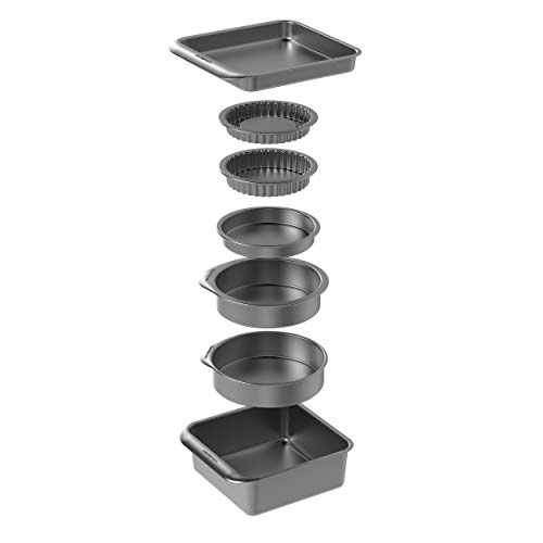 MasterClass Smart Space Backformen-Set 7-teilig, antihaftbeschichtet und stapelbar mit 1 x Bratform, 2 x runde Kuchenform, 1 x Sandwichform, 2 x Flan-/Quiche-Form und 1 x Brownie-Blech in Geschenkbox von Master Class