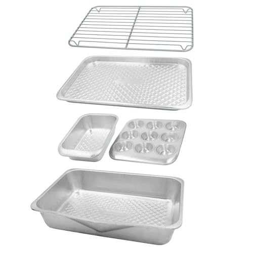 MasterClass Recycled Aluminium 5pc Backen Set, Stapeln Backformen Set mit Roaster, Muffin Pan, 2lb Laib Form, Backblech & Draht Kochgestell von Master Class