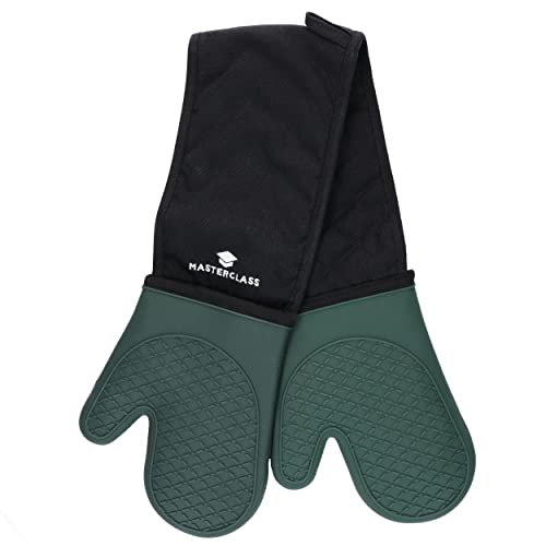 MasterClass Silikon-Ofenhandschuhe, hitzebeständige Handschuhe mit Baumwollpolsterung, doppelseitige rutschfeste Handschuhe zum Kochen und Backen, BPA-frei, Schwarz/Jägergrün von Master Class