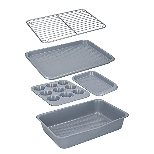 MasterClass Smart Ceramic 5er Set stapelbares Backgeschirr, Karbonstahl mit robuster Keramikbeschichtung, Grau von Master Class