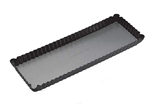 MasterClass Tarteform mit losem Boden und PTFE-, PFOA- und BPA-freiem Antihaftbeschichtung, robuster 1 mm dicker Kohlenstoffstahl, 14 x 5 Zoll geriffelte rechteckige Quicheform von Master Class