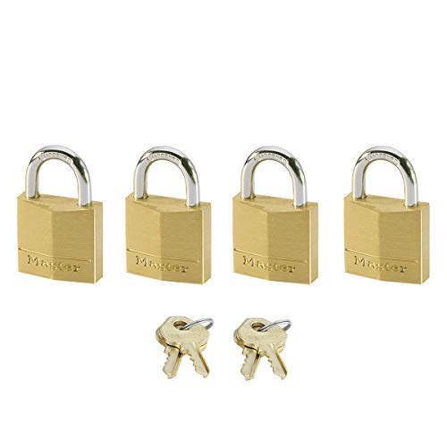 MASTER LOCK Kleine Vorhängeschlosser Set [Schlüssel] [4er-Pack] [Familienpackung] [Gleichschliessend] 120EURQNOP - Ideal für Rucksäcke, Gepäck, Computertaschen und mehr von Master Lock