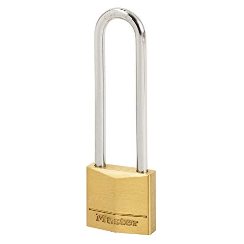 Master Lock 150EURDLJ Schlüssel Vorhängeschloss aus Massivmessing und Langem Bügel, Gold, 10,7 x 5 x 1,4 cm von Master Lock