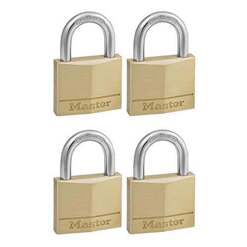 Master Lock 150EURQNOP 4-Pack Schlüssel Vorhängeschlösser aus Massivmessing, Gold, 6,8 x 5 x 1,4 cm von Master Lock