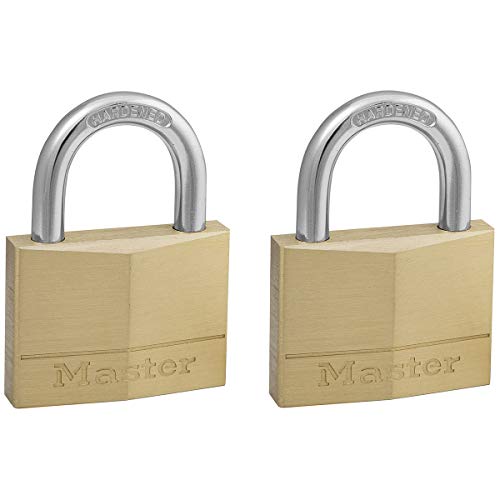 Master Lock 150EURT 2-Pack Schlüssel Vorhängeschlösser aus Massivmessing, Gold, 6,8 x 5 x 1,4 cm von Master Lock