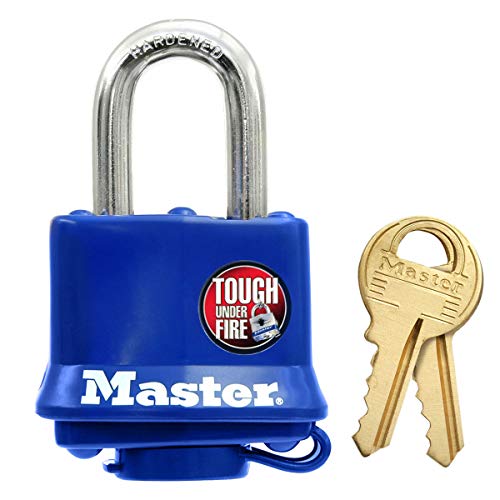 Master Lock 312EURD Vorhängeschloss aus beschichtetem Stahl mit Stiftzuhaltung und Abdeckung, Blau, 7,3 x 4 x 2,5 cm von Master Lock